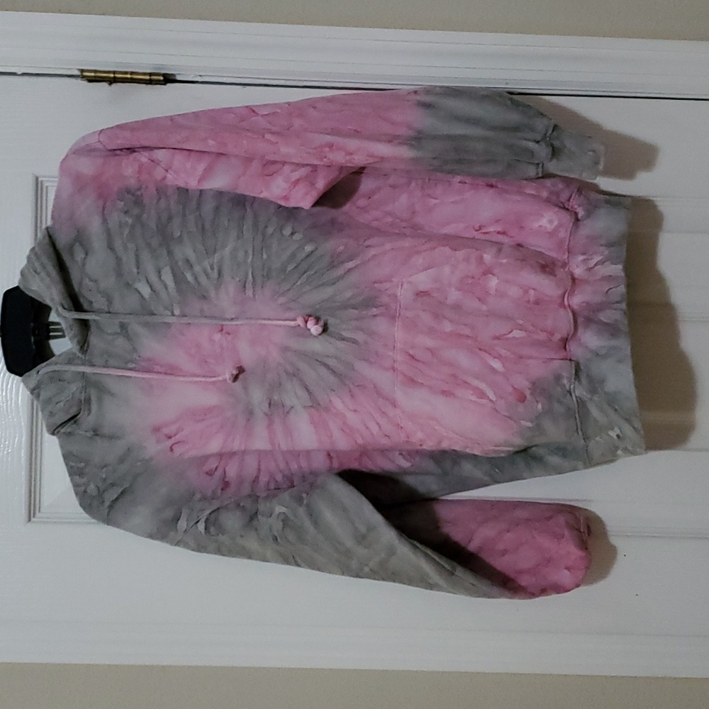 Kara Hub Pink & Gray Tie Dye Hoodie Small